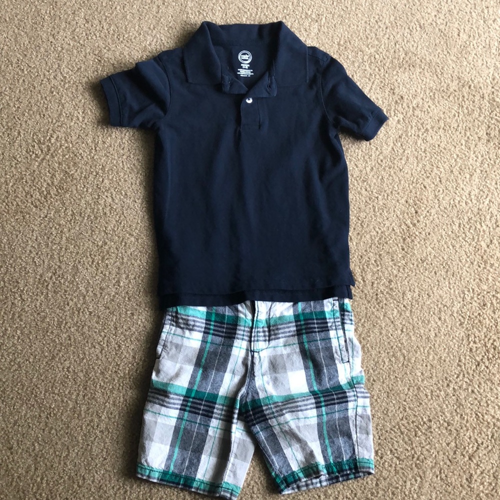 Boys plaid shorts and collared shirt